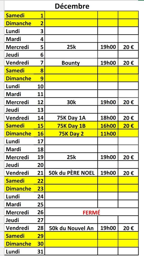 Calendrier du mois